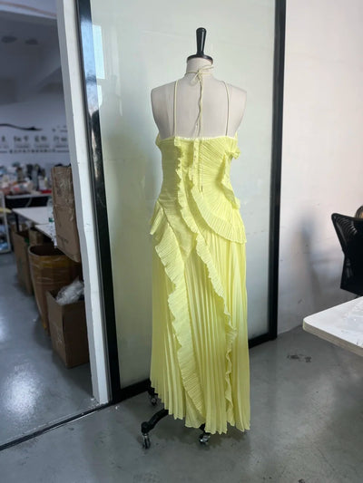 Chic pleated halter neck long vacation dress high quality purple strapless Lotus Edge Maxi Dress 2025 New Lady Vacation Gowns - Smarsty