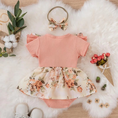Summer Baby Girl Dress With Bowknot Striped Jumpsuit Cotton Dress For Newborn Floral Clothes Baby Crawling Clothes by Smarsty
