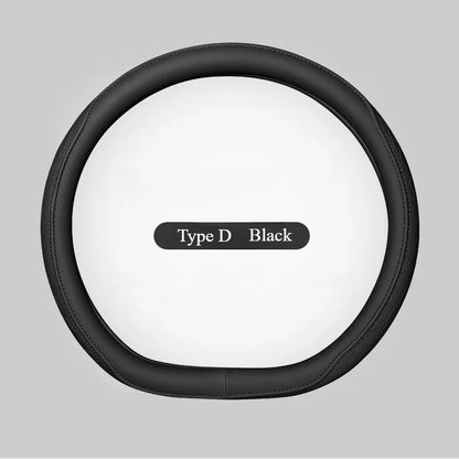 Napa Leather Perforated Patchwork Car Steering Wheel Cover, Non-slip, Breathable, Universal 15 Inch (Approx. 38cm)