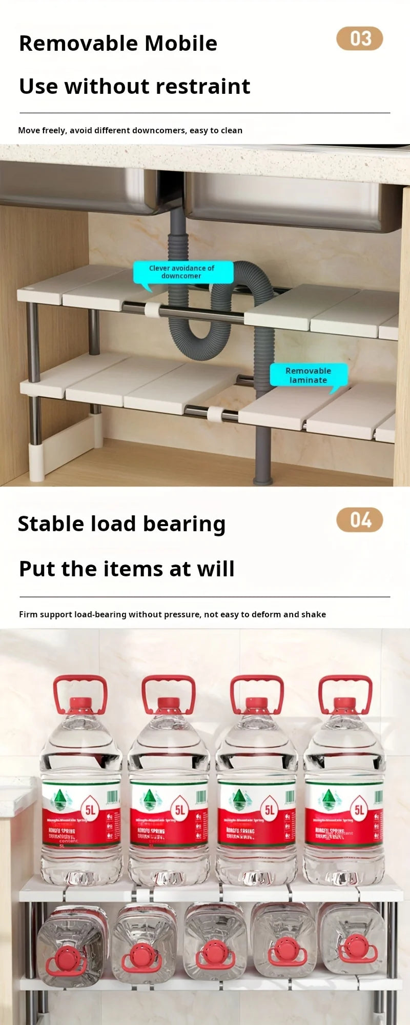 Adjustable Under Sink Storage Rack,Expandable Kitchen & Bathroom Cabinet Organizer, Durable Space-Saving Multi-Layer Pot Holder