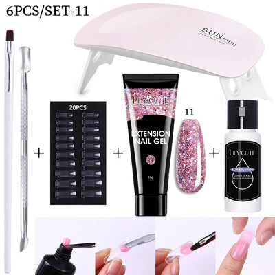 LILYCUTE Nail Gel Set with 6W LED Lamp for Quick Manicure - Smarsty