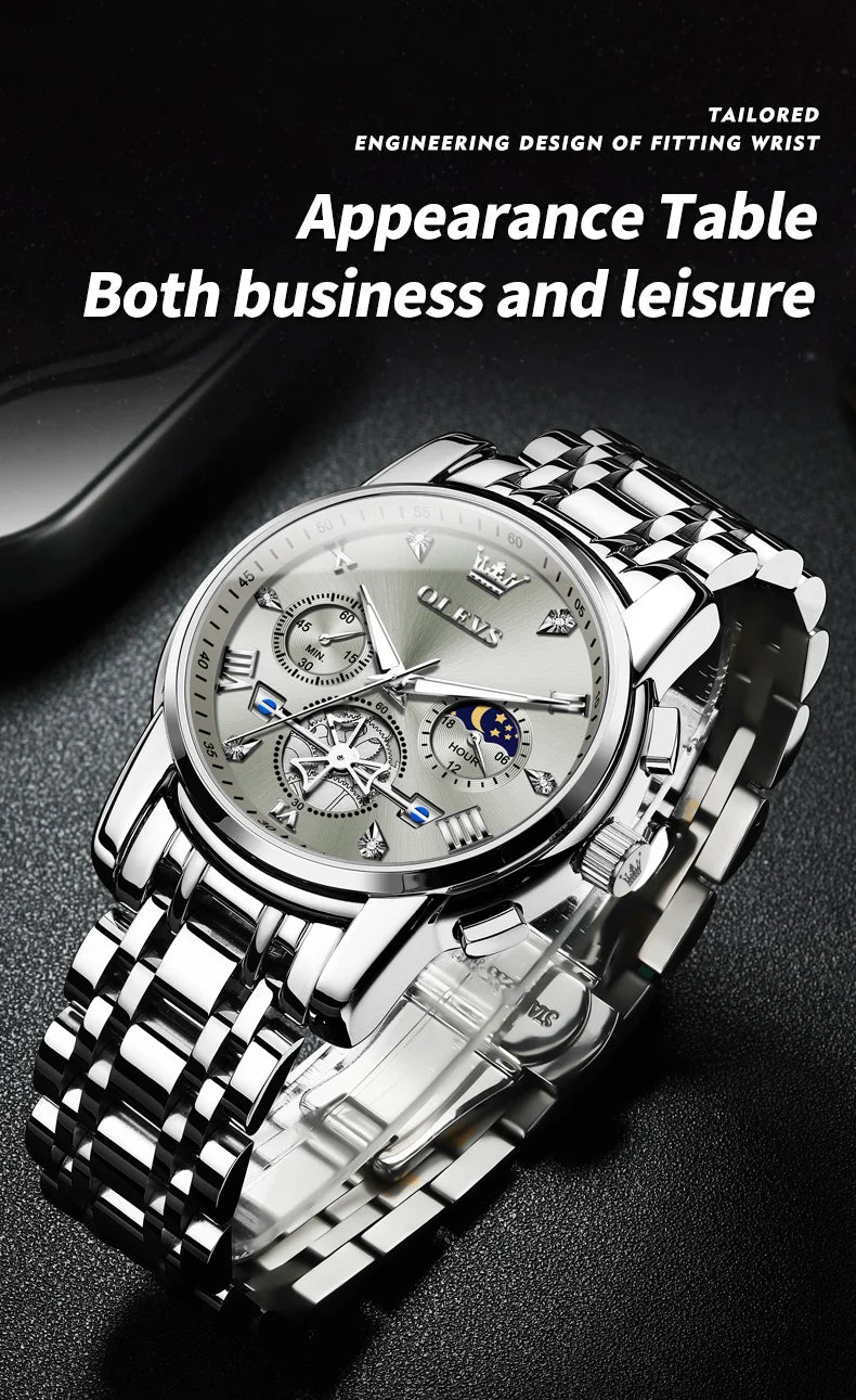OLEVS Luxury Quartz Watch with Moon Phase Feature - Smarsty