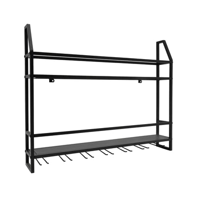 Wall Mounted Wine Rack Glass Holder 12 Bottles 7 Goblet Metal Shelf 2 Layer for Home Bar, 80cm Black - Smarsty
