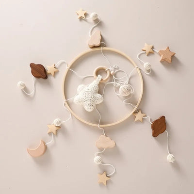Baby Crib Mobile Bed Bell Rattle Toys Wooden Crochet Stars Pendant Bed Bell Toys Newborn Comfort Crib Bracket Hanging Toys Gifts by Smarsty