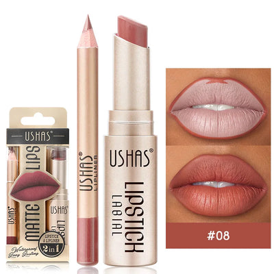 USHAS 12 Color Lip Liner and Lipstick Set Long Lasting Matte Finish - Smarsty