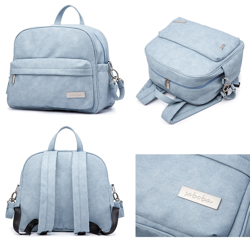 Soboba Solid Fashion Diaper Backpack for Baby Care Waterproof Multi-function Nappy Changing Bag for Mother Stylish Diaper Bags