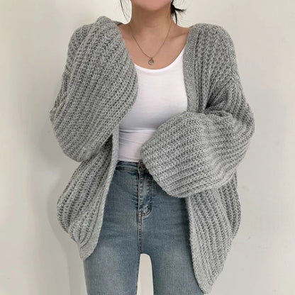 Vintage Harajuku Lantern Sleeve Women Cardigan Sweater Casual Korean Fall Streetwear Tops Coat Chic Lazy Wind Y2k Sweater - Smarsty