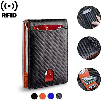 ANTI RFID Blocking Black Carbon Fiber Men Wallets Short Small Protected Magic Leather ID Credit Card Holder Case Purse for Men