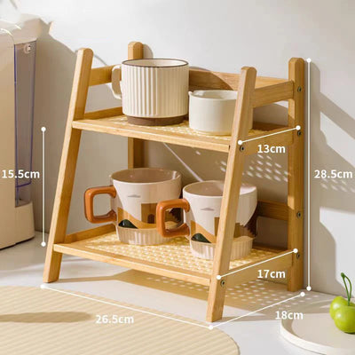 2 Layer Spice Caddy Shelf Bamboo Kitchen Storage Rack Desktop Cabinet Organizer Display Rack Coffee Bar Counter Shelf Cup Holder by Smarsty
