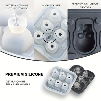 Skull Ice Ball Mold Silicone 3D Flexible Ice Cube Trays BPA Free Ice Trays For Freezer Horror Skull Head Cocktail Ice Ball Maker - Smarsty