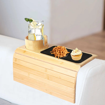 Couch Cup Holder Bamboo Wood Sofa Armrest Tray Foldable Sofa Cup Holder Anti-Slip Couch Arm Cup Holder Sofa Side Storage Tray by Smarsty