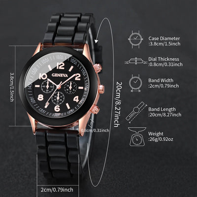 Fashionable Women Quartz Watches Set with Silicone Bands - Smarsty