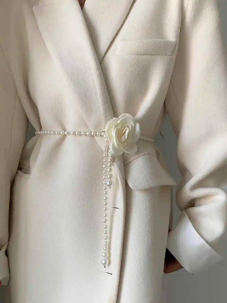 Pearl Waist Belt for Women Elegant Camellia Design - Smarsty