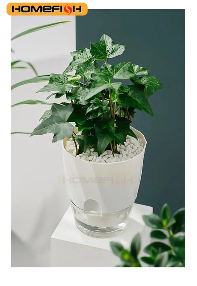 Lazy Hydroponic Flower Pot Automatic Water-Absorbing Flowerpot Transparent Double Layer Plastic Self Watering Planter Office