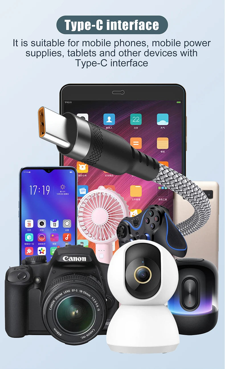 USB Type C 6A Super- Charging Cable For Huawei USB C Extended 1m 2m 3m 5m 8-Meter Cable For Xiaomi Vivo Leeco OnePlus Oppo - Smarsty