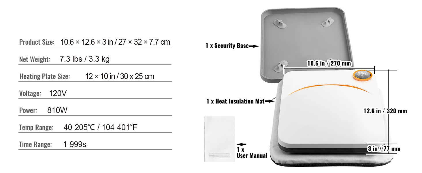 SucceBuy 9x9/12x10 in Portable Heat Press Machine DIY Shirt Printing Multifunctional Sublimation Transfer HTV Vinyl T-shirt Bag - Smarsty
