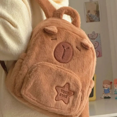 Kawaii Capybara Plush Backpack for Women Versatile Cartoon Funny Capibala Crossbody Bag aLrge Capacity Tote Bag - Smarsty