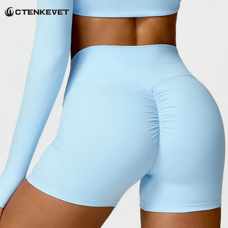 Ctenkevet Solid Color Women Fitness Quick-Dry Sport Short Women Cycling Soft Training Shorts Jog High Waist Yoga Short Legging - Smarsty