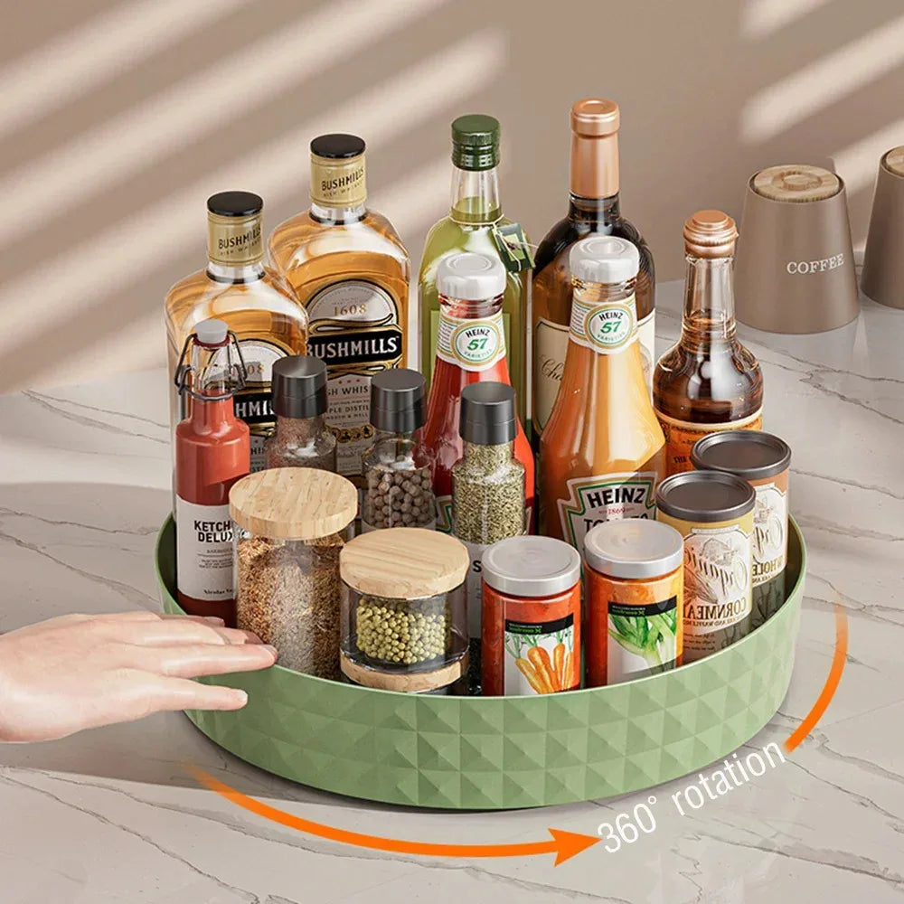 360 Rotating Seasoning Storage Rack Kitchen Storage Spice Rack Non-Slip Cabinet Organizer Tray Plate Cosmetic Organizer Bin
