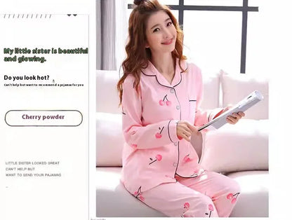 Women's Pajamas Set V-Neck Button down Top and Trousers Sleepwear Homewear Casual Nightwear Loungewear Autumn Winter Two-Piece - Smarsty