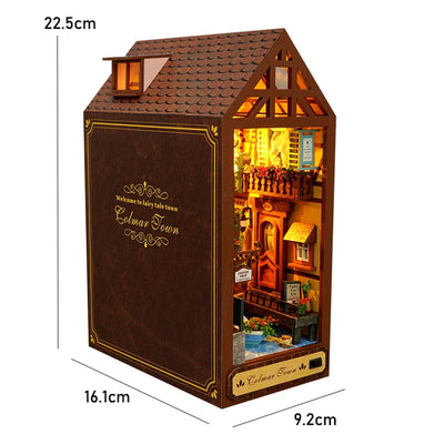 DIY Book Nook Shelf Insert Kit 3D Wooden Puzzle Doll House Assembly Building Model Bookends With Furniture LED Light Xmas Gifts by Smarsty
