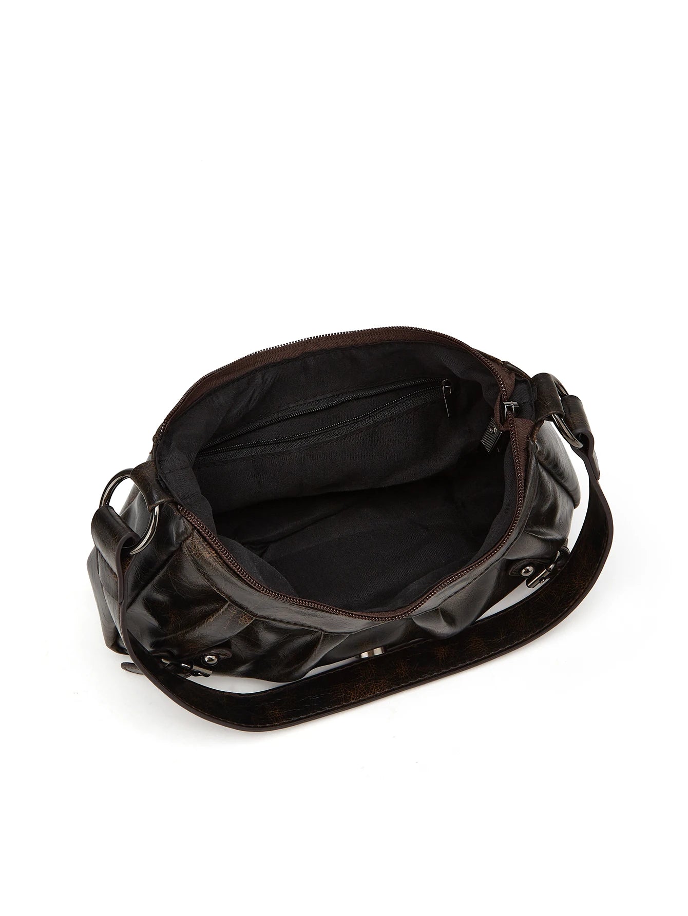Y2K Retro Shoulder Bag With Rivet Pleated Leather Design - Smarsty