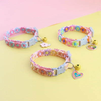 Pet Collar With Bell Cartoon Footprint Colorful Dog Puppy Kitten Collar Adjustable Safety Bell Ring Necklace Pet Accessories - Smarsty