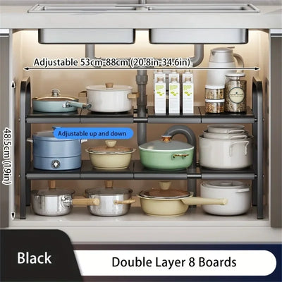 1 Set Multi-Use Kitchen Under Bathroom Sink Organizers - Expandable Cabinet Shelf Organizer Storage Rack by Smarsty