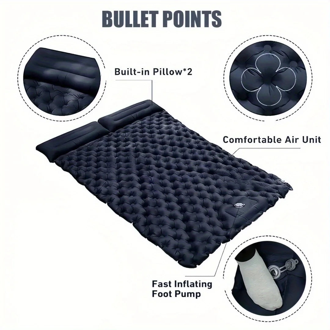 Camping Air Matt Double Sleeping Pad Inflatable Air Mat with Pillow Air Mattress Nature Hike Waterproof Folding Sleeping Mat