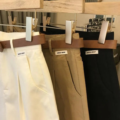 [Delivery belt] Summer new wide leg shorts Thin cotton A-frame shorts Office ladies classic loose casual zipper shorts for women - Smarsty