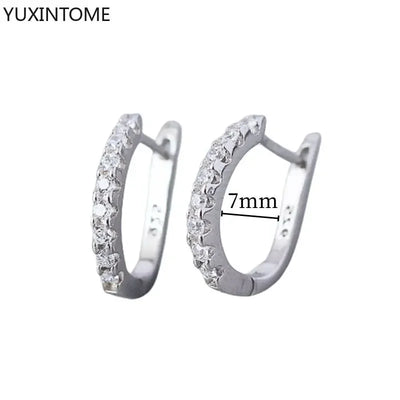 925 Sterling Silver Hoop Earrings White Crystal Luxury - Smarsty