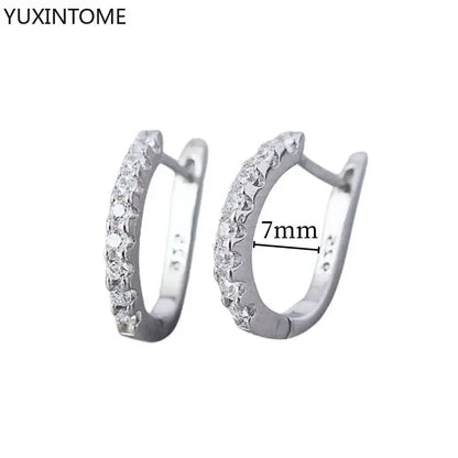 925 Sterling Silver Hoop Earrings White Crystal Luxury - Smarsty