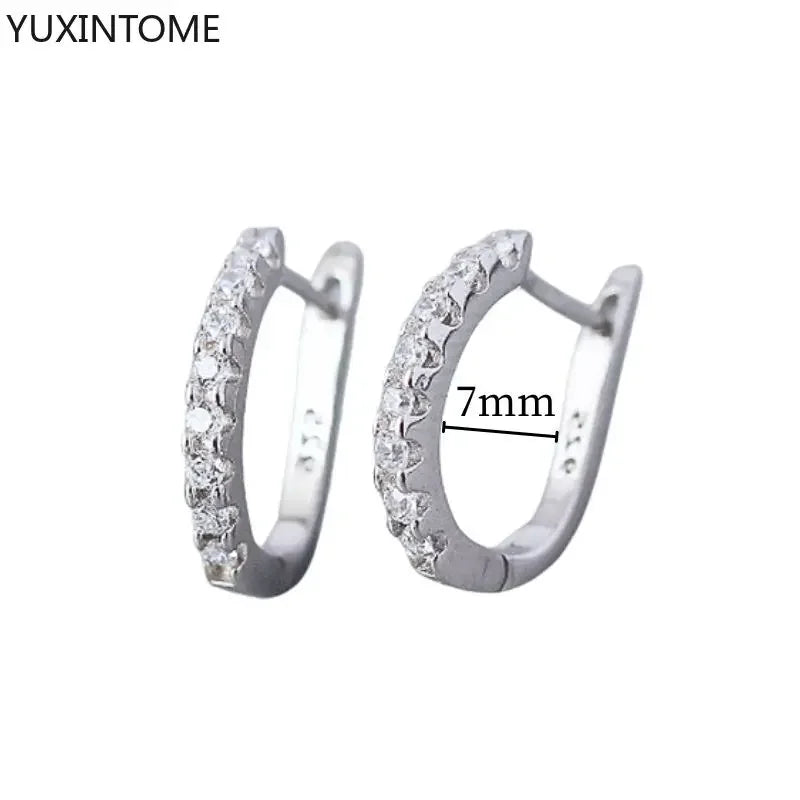 925 Sterling Silver Hoop Earrings White Crystal Luxury - Smarsty