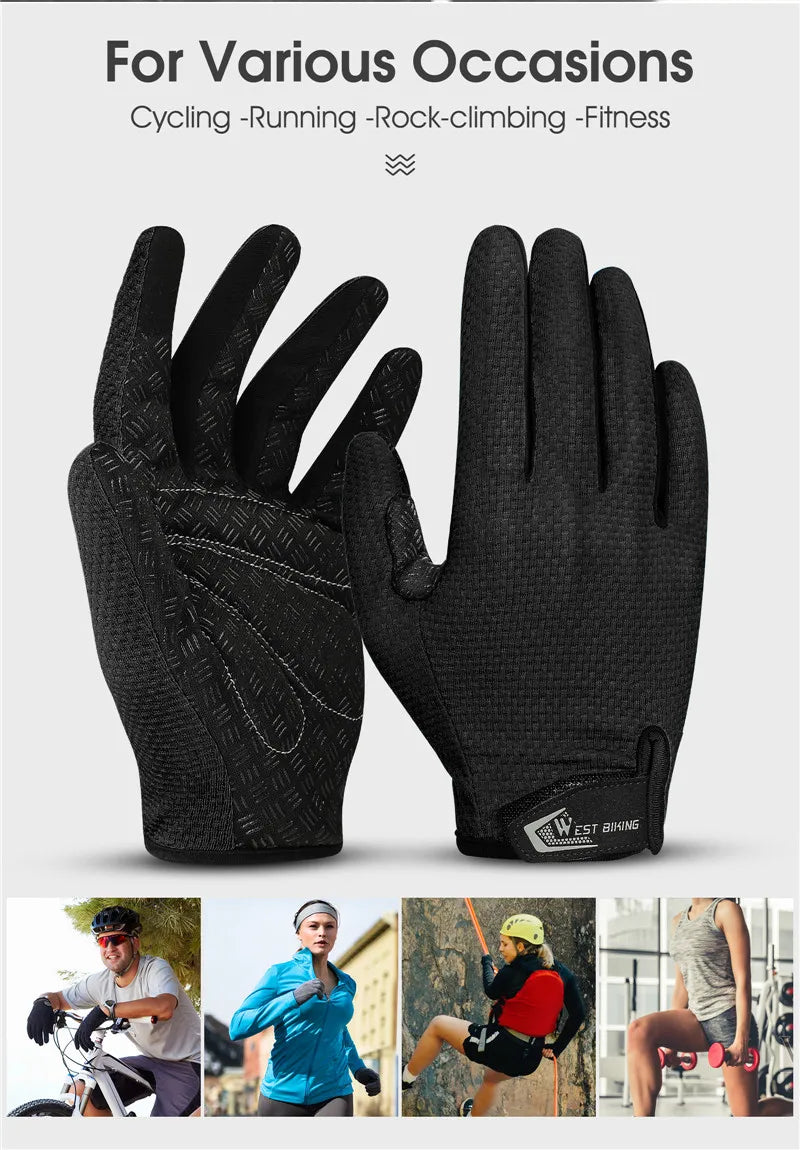 West Biking Full Finger Cycling Gloves Non Slip Silicone Palm - Smarsty