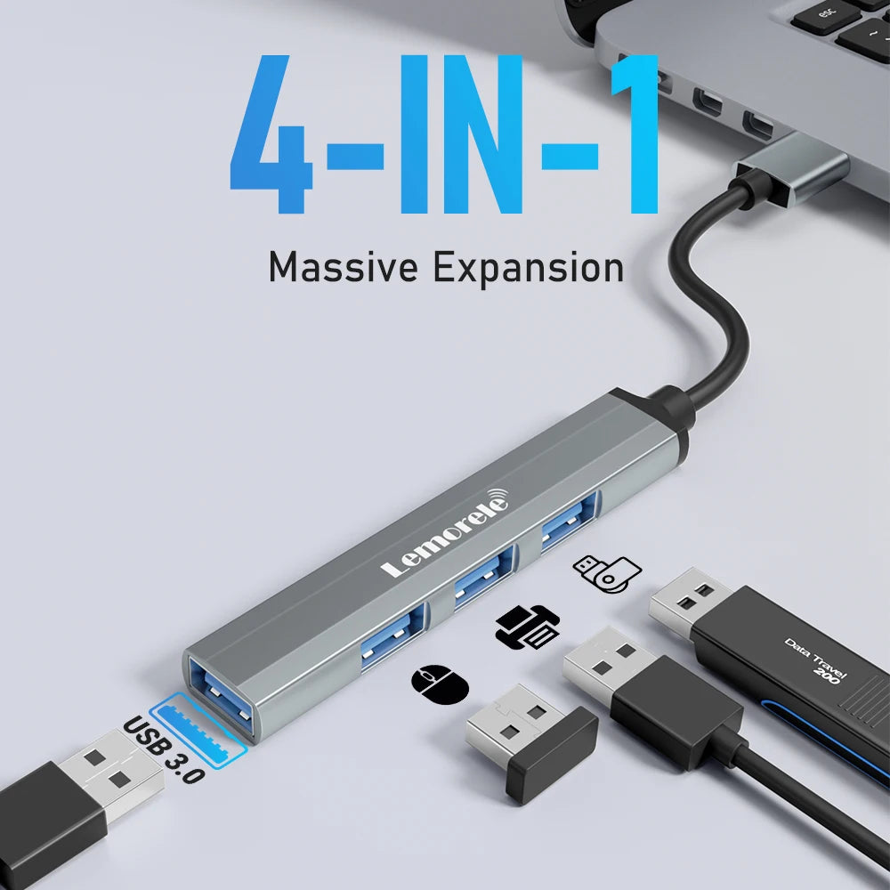4 Port USB 3.0 Hub Docking Adapter For Laptops And Tablets