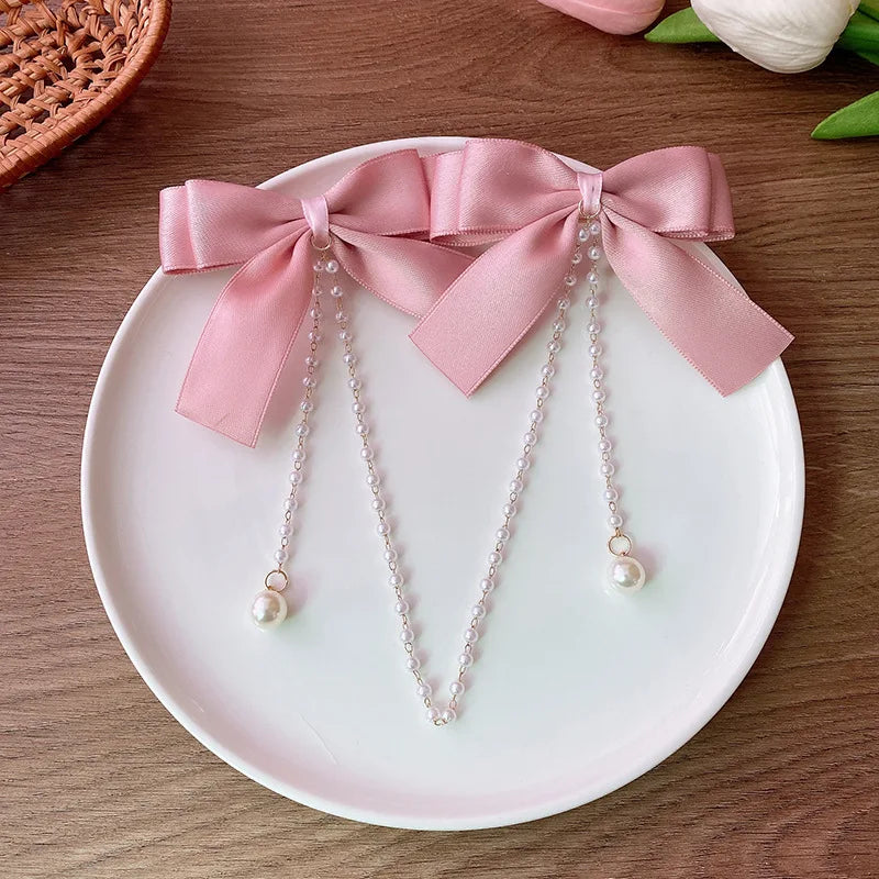Pink Pearl Bow Hair Clip for Girls Accessories - Smarsty
