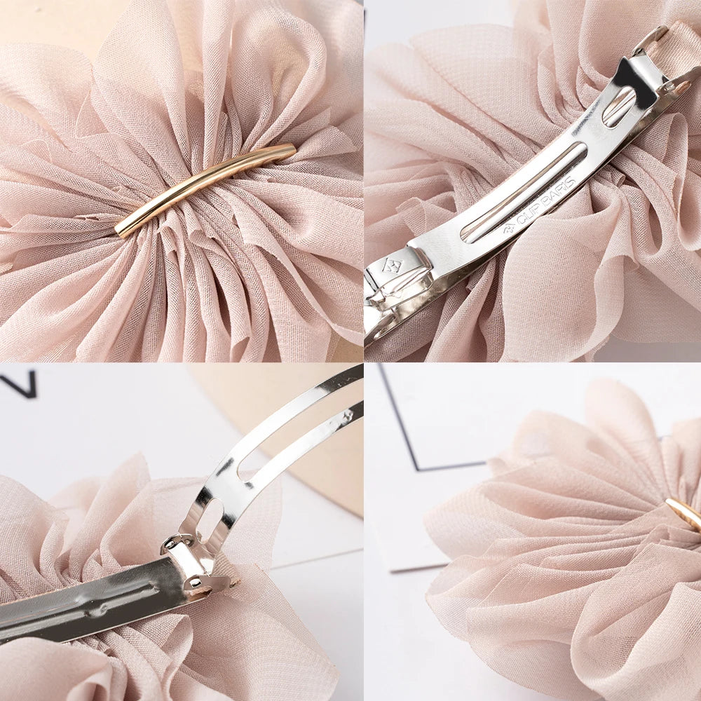 Big Spring Hair Claw Clips with Chiffon Flowers - Smarsty