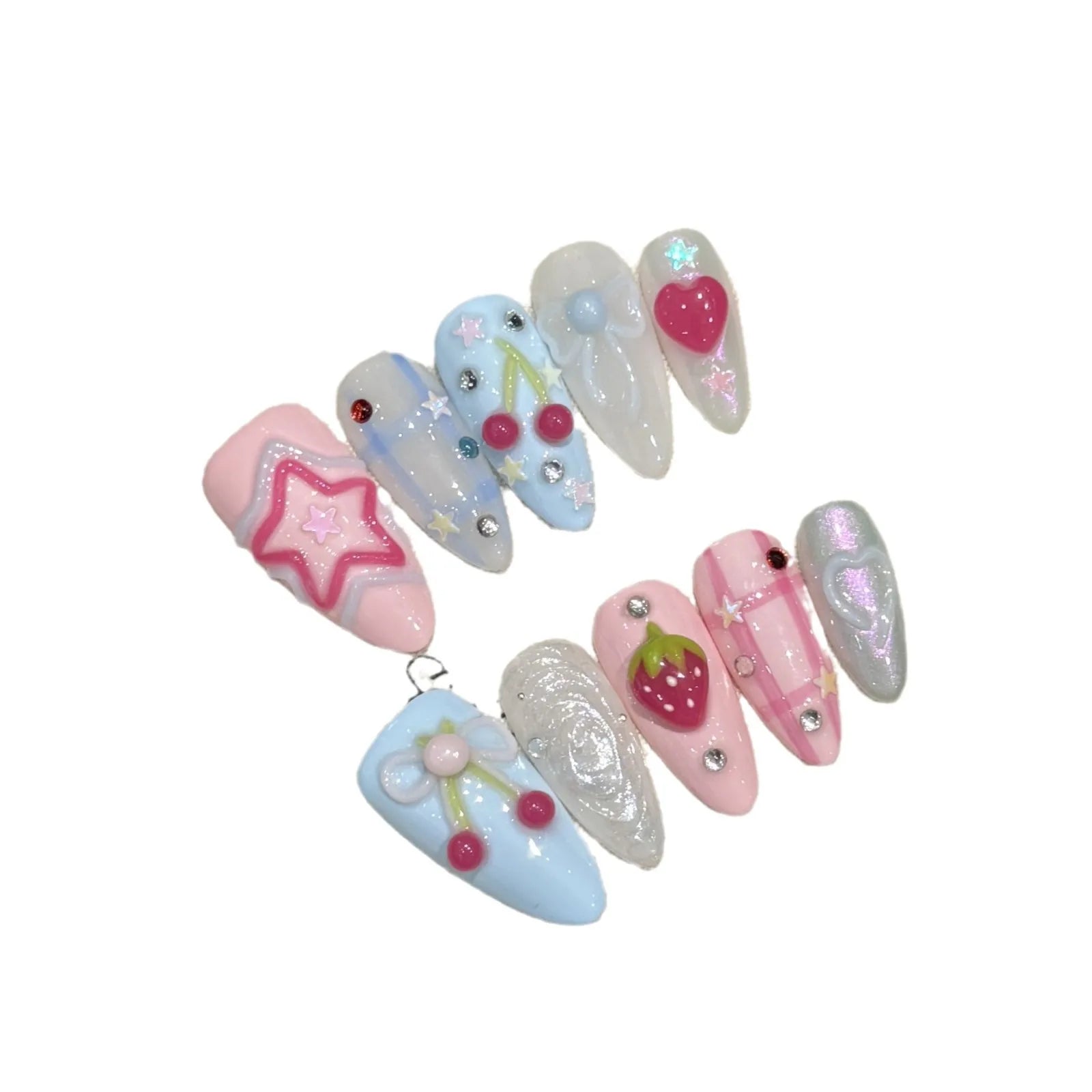 Handmade Press On Nails in Sweet Pink Blue Colors - Smarsty