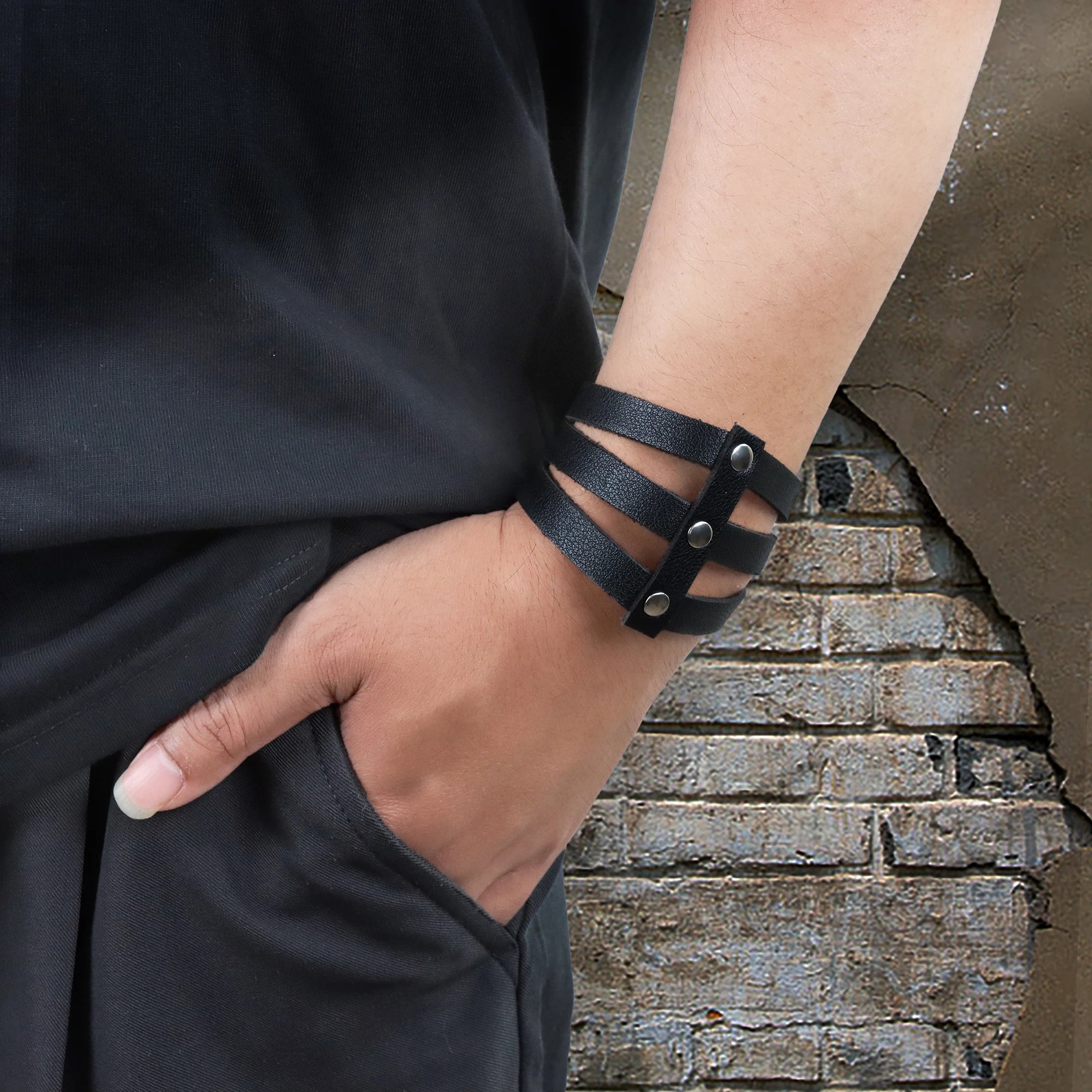 Vintage Leather Cuff Bracelet Adjustable Punk Wristband - Smarsty