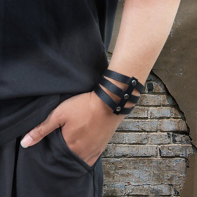 Vintage Leather Cuff Bracelet Adjustable Punk Wristband - Smarsty