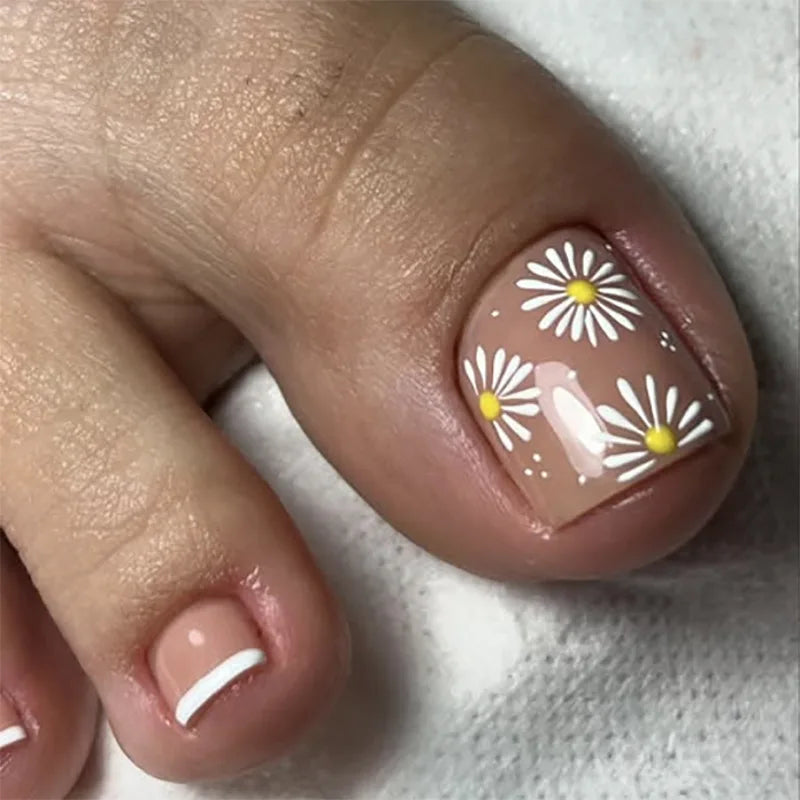 French False Toenails with Heart Rhinestone Design - Smarsty