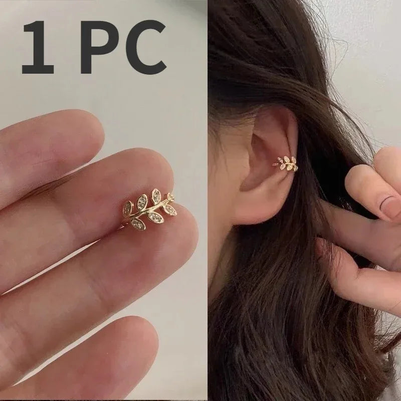 Cute Metal Leaf Earcuff Clip Earrings Comfy No Piercing - Smarsty
