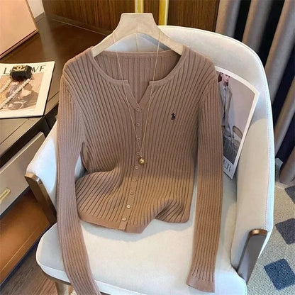 YuooMuoo Brand Fashion Knitted Tops 2025 New Y2K Embroidery Long Sleeve Cardigans Sweaters Korean Fashion Streetwear Lady Shirts - Smarsty