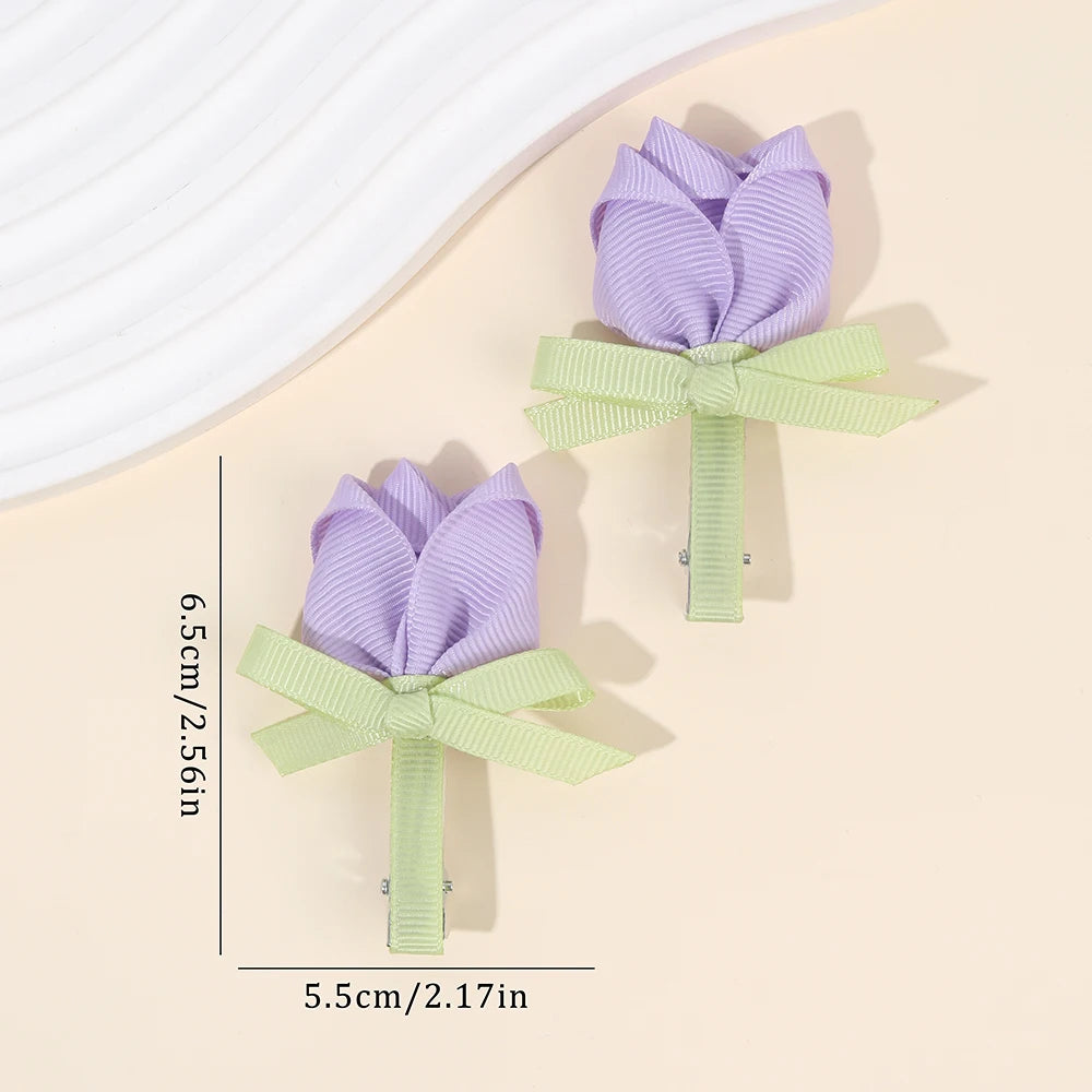 Pink Tulip Floral Hair Clips for Girls - Smarsty
