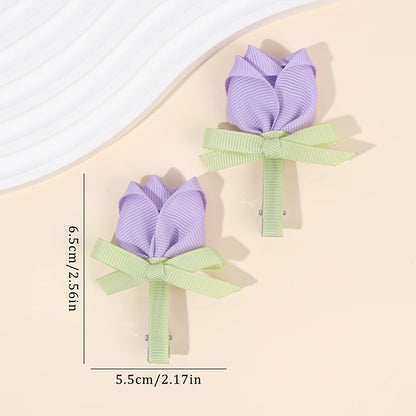Pink Tulip Floral Hair Clips for Girls - Smarsty