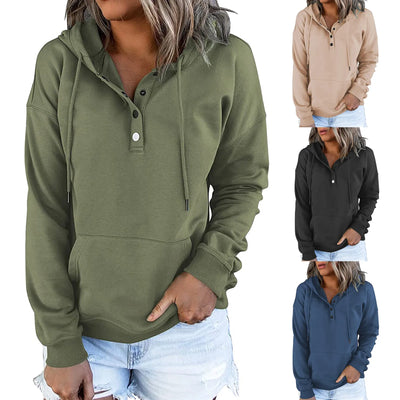 European and N Women's Long-sleeved Loose Casual Hooded Drawstring Pocket Hoodie - Smarsty