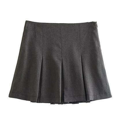 TRAFZA 2025 Spring Summer Women Casual Tierred Mini Skirts Fashion Vintage Solid High Wasit Ruffles Pleated Sexy Shorts Skirts - Smarsty