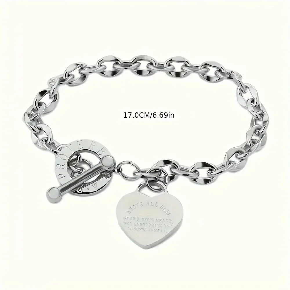 Stainless Steel Couple Bracelet With Heart Pendant - Smarsty