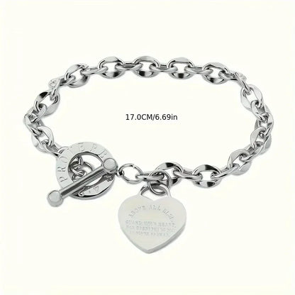 Stainless Steel Couple Bracelet With Heart Pendant - Smarsty