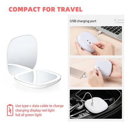 Compact Foldable LED Makeup Mirror With 5x/10x Magnification - Smarsty